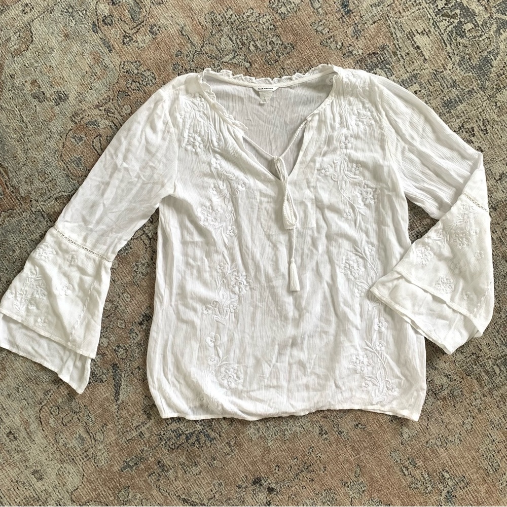 Club Monaco Flare Bell Sleeve Embroidered Blouse Top